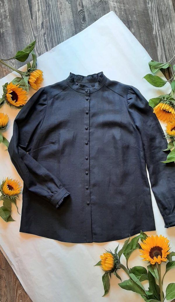 linnen blouse zwart ruche handmade